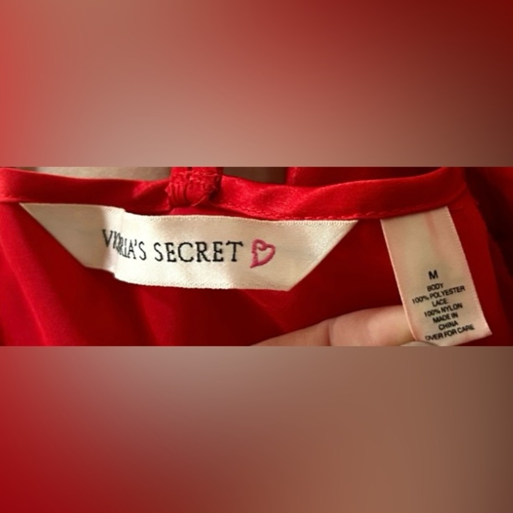 Y2K VICTORIAS SECRET Babydoll Cherry Red Lace Trim Mini Slip Dress Coquette Sz M - Picture 2 of 9